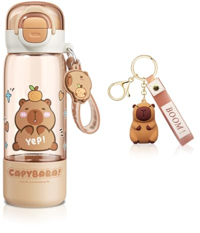 VorErgyllic Botella de Agua de Capybara, Botella de Dibujos Animados - 420 ml, Llavero de Silicona, sin BPA, para Niños Adultos Fiesta Escolar