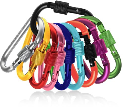 Flintronic 10PCS Locking Carabiner, Locking Carabiner Clips, Aluminum D Ring Carabiners, Keychain Carabiner Clip Hook for Camping Hiking Fishing Traveling (Multicolor)