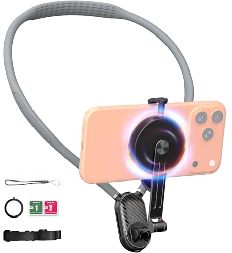 BF BAFANG Soporte magnético para el cuello para teléfono, trípode manos libres, soporte magnético para el cuello para teléfono, soporte magnético de teléfono 360, soporte para teléfono para grabación