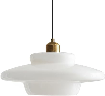 HJXDtech Pendelleuchte Esstisch Vintage, Höhenverstellbar Hängeleuchte aus Glas & Antik-Gold E27-Fassung, Große Hängelampe für Esszimmer Küche Schlafzimmer Wohnzimmer (Weiß, 32cm)