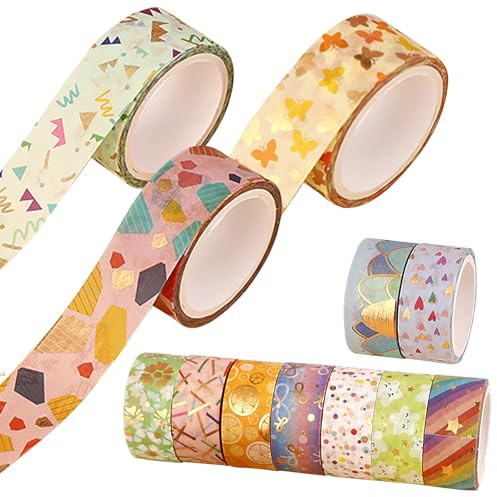 Simsky 12er-Set Washi Tape Weihnachten, 15mm x 3m Goldfolie Blumen Design – Buntes Masking Tape für Scrapbooking, DIY Journals, Geschenkverpackung – Dekoratives Washitape Set