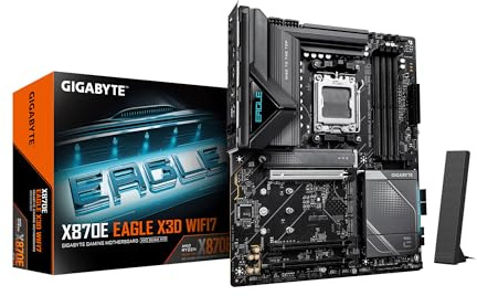GIGABYTE Scheda madre X870E Eagle X3D WF7 AMD AM5 ATX, supporta AMD Ryzen serie 9000/8000/7000, DDR5, fase di alimentazione 16+2+2, 4X M.2, PCIe 5.0, USB4 Type-C, WIFI7, 5 GbE, PCIe EZ-Latch, garanzia
