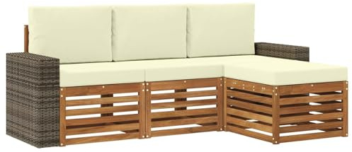 vidaXL Outdoor-Sofagarnitur mit Kissen 4 pcs Natur und Creme, Garten-Sofa, modernes Lounge-Set, entspannende Möbel für Terrasse, ideal zum Chillen