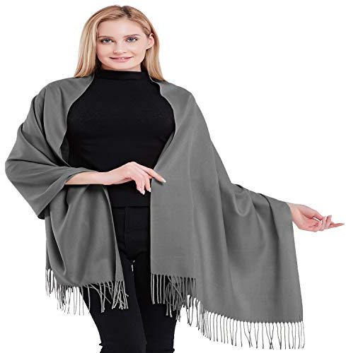 CJ Apparel Blaugrau 100% Kaschmir Zweilagige Schals Pashmina Handgemacht in Nepal Schultertuch Schal Umschlagtuch NEU
