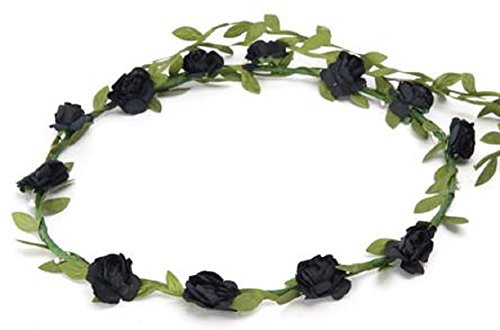 BFD One Ladies Girls Boho Floral Festival Flower Crown Head Band Garland One Size Wipe Clean With Dry Cloth Paper Flowers On Strong Wrapped Florist Wire 30 Colours (Black)