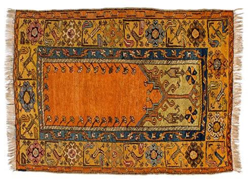 Lifetex.eu Teppich Anatoli alt ca. 100 x 140 cm Gelb handgeknüpft Schurwolle Klassisch hochwertiger Teppich