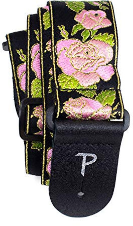 Perri's Leathers Ltd. - Gitarrengurt - Nylon - Jacquard - Metallic Rosa - Schwarz - Einstellbar - Für Akustik-/Bass-/Elektrogitarren - Hergestellt in Kanada (TWS-7250)