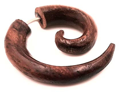 Faux Ecarteur en Bois 2,2 cm Boucle d'oreille Piercing Ethnique Gauge Expander Wood Wooden Fake Spirale spiral tourbillon