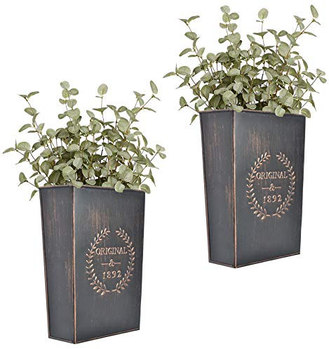 LESEN Rustikaler Metall-Wand-Pflanzgefäß, Landhaus, hängende Wandvase, Tasche für Pflanzen oder Blumen, Innen- oder Außenbereich, Bauernhaus-Wanddekoration, 2 Stück