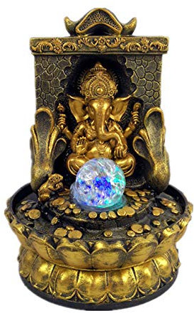 LISAQ Estatua de Ganesha Hecha a Mano Fuente de Agua Interior Led Waterscape Decoraciones para el hogar Adornos de Feng Shui de la Suerte humidificador de Aire