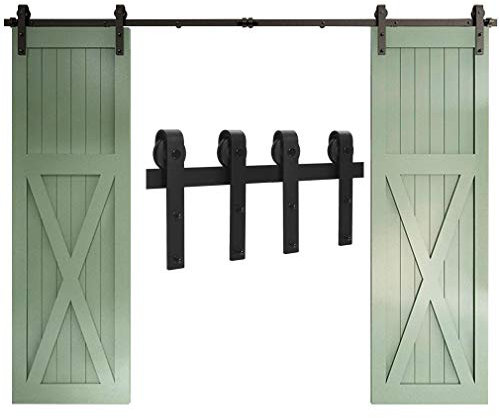 WOLFBIRD 244CM / 8FT Herraje Para Puerta Corredera Kit de granero Accesorio de armario con rodillo de riel para puerta doble