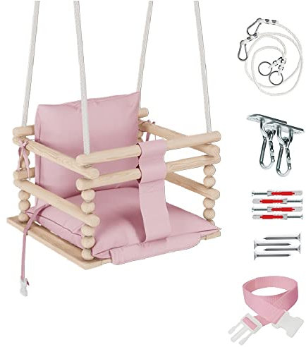 MAMOI® Babyschaukel, Schaukel Indoor und Outdoor, Holzschaukel für Baby und Kinder, Kinderschaukel, Schaukeln aus Holz, Kleinkinderschaukel für kinderzimmer und türrahmen, 3 in 5