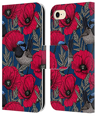 Head Case Designs Offizielle Katerina Kirilova Fee Zaunkönige & Mohnblumen Blumige Muster Leder-Wallet-Hülle Kompatibel mit Apple iPhone 7/8 / SE 2020 & 2022