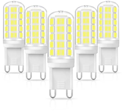EvaStary G9 LED Lampe, Kaltes Weiß 6000K, 3W Leuchtmittel kein Flackern, LED Birne Ersetzt 40W Halogenlampe, 400 Lumens, Nicht Dimmbar, 5er