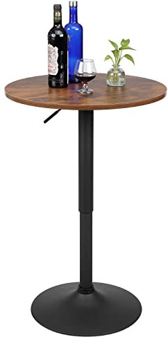 Finnhomy Runder Cocktail-Bartisch mit Metallfuß, hoher Bistro-Tisch, verstellbar, 70 - 91 cm, Thekenhöhe für Küche, Esszimmer, Wohnzimmer, einfache Montage, rustikales Braun