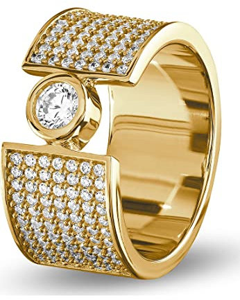 JETTE Damen-Damenring 925er Silber 155 Zirkonia 61, Gelbgold 32017726