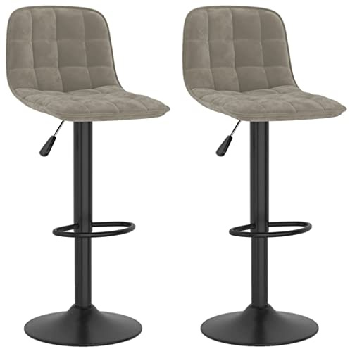 vidaXL 2X Barhocker Höhenverstellbar Drehbar Küchenhocker Barstuhl Bistrohocker Tresenhocker Thekenhocker Tresenstuhl Bar Stuhl Hocker Hellgrau Samt