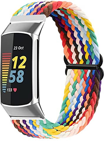 Vozehui Geflochtenes Solo Loop Armband Kompatibel mit Fitbit Charge 5 Armband, Atmungsaktiv Elastisch Weiches Nylon Verstellbares Sport Ersatzband für Fitbit Charge 5, Damen Herren