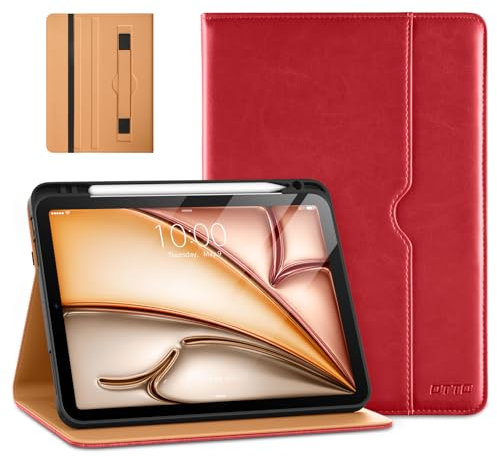 DTTO Hülle für iPad Air 11 Zoll M3/M2 (2025/2024), iPad Air 5./4. Generation Hülle (2022/2020), Premium Leder Geschäft Folio Ständer Cover mit Stifthalter, Rot