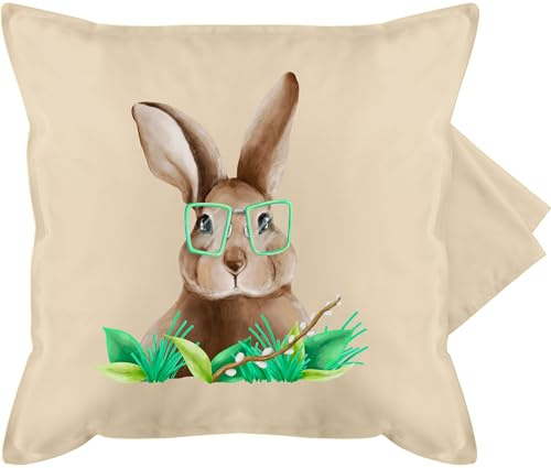 Shirtracer Kissenbezug - Kissen - Hase mit Brille I Osterhase Nerd I Oster Hase - 50 x 50 cm - Beige Natur - osterkissen Rabbit Cushion osterhasen Bunny kissenbezüge Hasen hasenmotiv häschen Easter