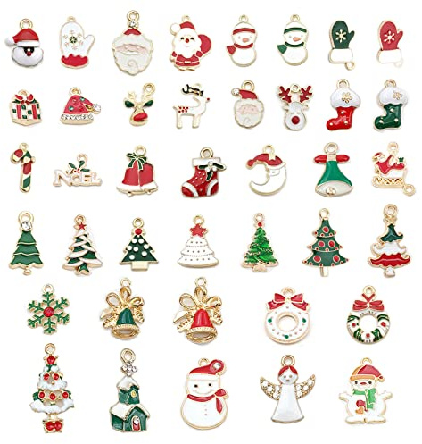 40 Stücke Weihnachtsanhänger Zubehör, Weihnachtsanhänger, Weihnachtsarmband-Zubehör, für Halsketten, Armbänder, Reißverschlüsse, Bastelarbeiten