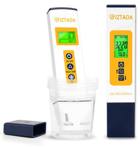 CIZTADA Combo de medidor de pH y medidor de salinidad para piscina de agua salada 6 en 1 pH sal SG EC TDS medidor de temperatura para acuario de arrecife, tanque de agua de mar, estanque de peces koi,