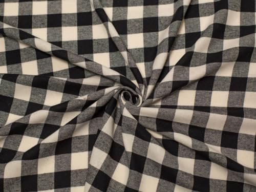 Minerva Gebürsteter Baumwoll-Flanellstoff, schwarz und cremefarben, Meterware