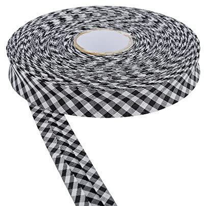 Discount Fabrics LTD Schrägband, 18 mm breit, Baumwolle, 5 m und 25 m, Weiß, doppelt gefaltet, Einfassung zum Nähen, Wimpelketten, Handwerk, Polstern, Paspelierung und Kleidungsstücke, Schwarz, 5 m