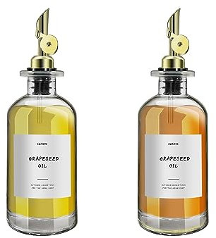 Olivenöl Spender Flasche Speiseöl Essig Messspender Set 2er-Pack 350ML Kaffeesirup Pumpspender mit Trichter für Küche Coffee Bar Grill Pasta Salate und Backen
