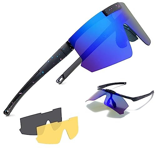 Cleoxyge Polarisierte Fahrradbrille Herren Damen Schnelle Brille Sonnenbrille,Verspiegelt lens UV400-Schutz Sportbrille Für Angeln Radfahren MTB Rennrad Fahren(3 Lens)