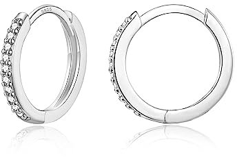 Silber Creolen für Frauen, 925 Sterling Silber Creolen mit Zirkonia, Leicht Tiny Huggies Ohrringe Kreolen 6mm