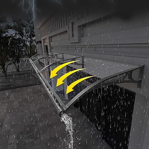 Vordach für Haustür,Transparentes Pultbogenvordach,Pultvordach,UV-Schutz Regenschutz Türvordach,Überdachung Haustür aus Aluminium und Polycarbonat,Vordach für Eingangstür (80x260cm/32 x102)