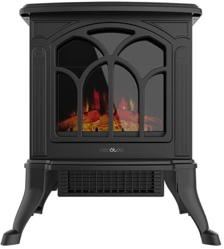 Cecotec Camino Elettrico da Terra ReadyWarm 1500 Flames. 1500 W, 2 Livelli di Potenza, Termostato Regolabile e Controllo Indipendente delle Fiamme, Area di Copertura 20 m2