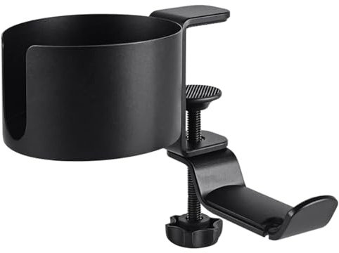 Soporte para Auriculares Soporte Auriculares Abrazadera Para Portavasos De Escritorio 2 En 1, Soporte Para Auriculares Debajo De La Mesa, Suspensión De Rotación De 360 ° Soporte de Auriculares
