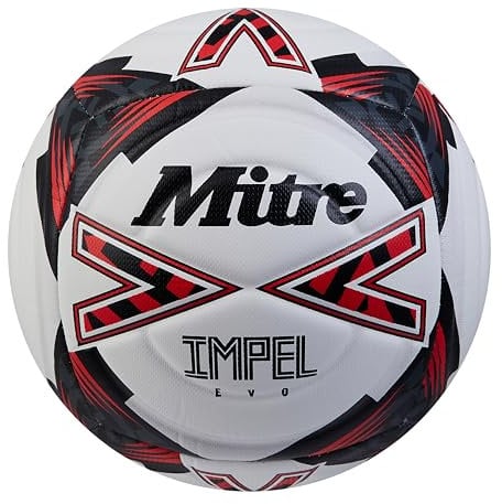 Mitre Impel Evo Fußball | strapazierfähiger Trainingsball | Hyperseam-Technologie, Weiß/Schwarz/Leibchenrot, 3