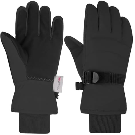 AMYIPO Kids Winter Snow Ski Gloves Children Snowboard Gloves for Boys Girls (B - Black, 6-8 Years)