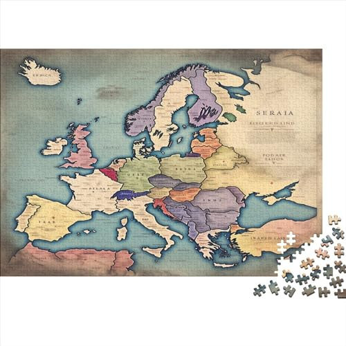 Karte von Europa Puzzles Erwachsene 1000 Teile Lernspiel Geburtstag Moderne Wohnkultur Family Challenging Games Stress Relief 1000pcs (75x50cm)