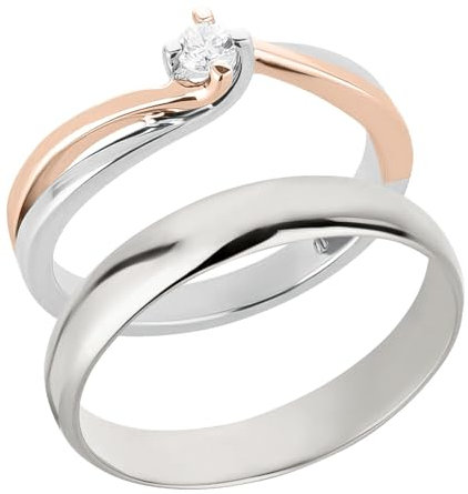 Ardeo Aurum Trauringe Paar aus 375 Gold bicolor Roségold-Weißgold mit 0,10 ct Diamant Brillant Solitär