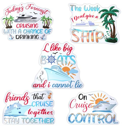 5pcs Cruise Door Magnets Signs, 5 Styles Large Cruise Ship Door Magnets Reusable Cruise Door Magnetic Decorations Cruise Ship Door Decorations for Cruise, Ship, Car, Refrigerator