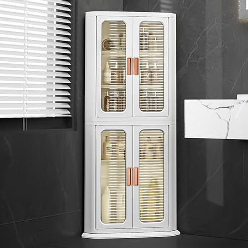 YDkjwjw Stapelbarer Eckschrank, Kunststoff-Eckschrank, Faltbarer hoher Vorratsschrank mit Türen und verstellbaren Regalen, zusammenklappbarer Küchenschrank, Dreieck