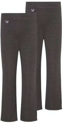 2 Pack Girls Slim Leg Jersey School Trousers – Pull On Stretch School Uniform Trousers with Butterfly Pendant – Ages 3-16 Years