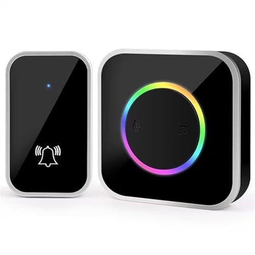 KEWUZY Sonnette sans Fil, IP44 Exterieur Etanche Carillon 400 Mètres, 52 Mélodies et 4 Niveaux Volume, Kit de Carillon avec Récepteurs Enfichables, Voyant LED Bleu, pour Maison, au Bureau (Carré)