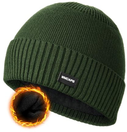 Wmcaps Winter Beanie Mütze, Wintermütze Herren mit Bündchen und Dickem Warmem Futter Wollmütze Strickmütze Bequeme Weiche Stulpenmütze Geschenke für Männer Frauen, Armeegrün