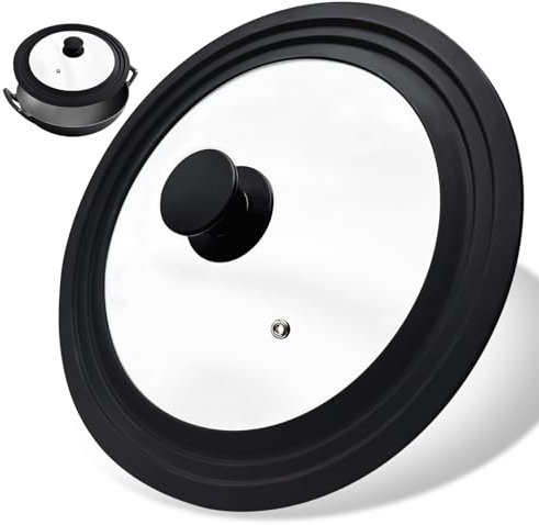 Xpieoyrm Universal tapa sarten Negro 24/26/28 cm, Tapa Sartén con Borde Escalonado de Silicona Resistente al Calor, Tapa Universal para sartenes y ollas,Tapa multiusos con válvula de vapor