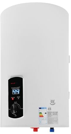 Chauffe-eau électrique 30 l 2000 W avec douchette à main, plage de contrôle de la température 25-75 °C, raccord G1/2, IPX4, pour cuisines, salles de bains, hôtels