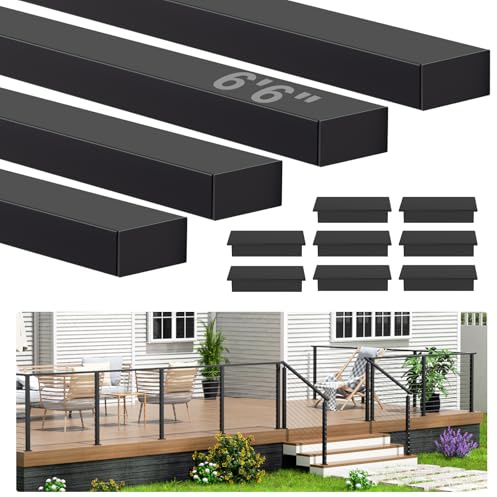 Gyykzz Corrimano in acciaio inox T304 nero con connettore POM, confezione da 4 corrimano rettangolari per ringhiere con cavi, guida piatta con tappi terminali SS304, per interni ed esterni, sistema di
