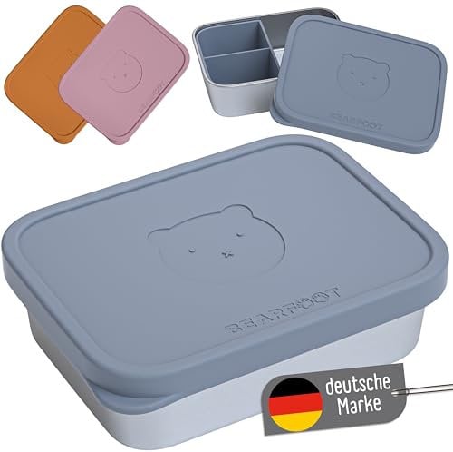 BEARFOOT Edelstahl Kinder Brotdose mit Silikondeckel | BPA-freie Lunchbox | Auslaufsichere Bento Box Kinder | Brotzeitbox für Kindergarten, Schule & Kita | Spülmaschinenfest & robust (Blau, 1.200ml)