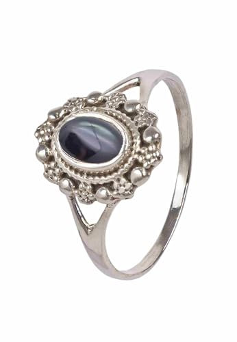 mantraroma Damen Ring Silber mit Stein Onyx Edelstein schwarz dezent verspielt
