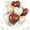 Brown Cream Heart Balloons, 18 Inch Apricot Beige Heart Shape Balloon, 12PCS White Coffee Helium Nude Neutral Heart Balloons for Girls Boho Birthday Marriage Engagement Wedding Party Decoration