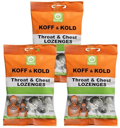 Fitzroy Koff & Kold Throat & Chest Lozenges 3 x 100g | Menthol & Liquorice | Hard Boiled Sweets